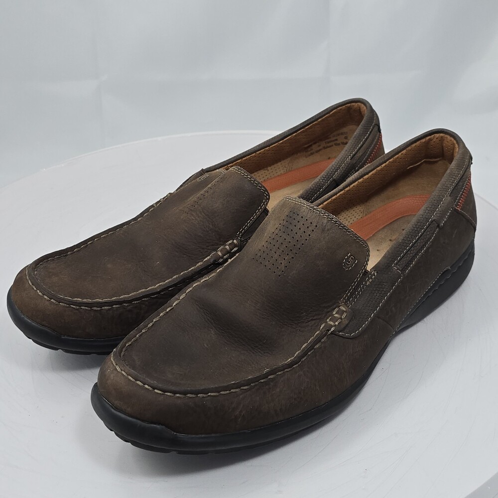 Clarks Driving Loafers Men 11.5 M Brown Nubuck Leather Slip On Shoes 63400